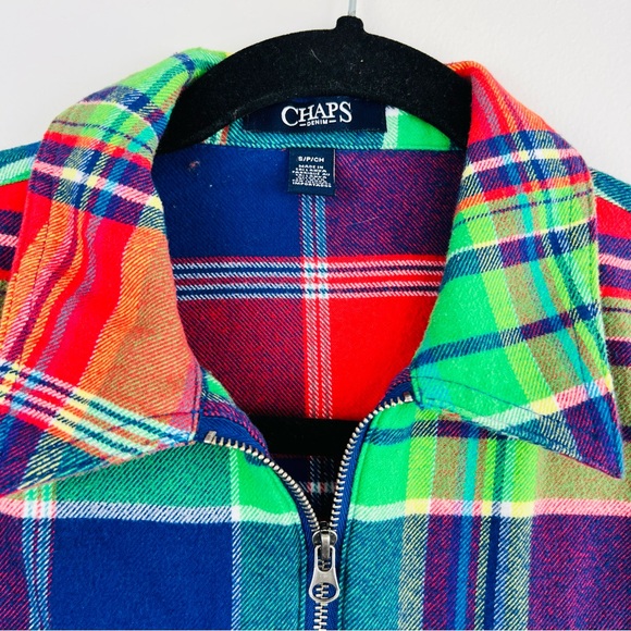 Chaps Denim Plaid Flannel Colorful Zip Up shirt Women Size S - Picture 10 of 14